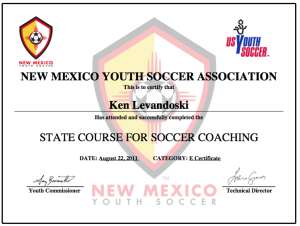 Ken levandoski soccer e certificate