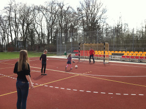 The european handball courts doubled as a mini soccer field.